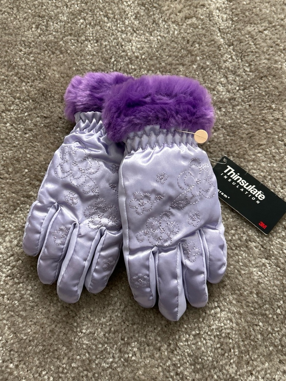 3M Thinsulate Light Purple Kids Mittens with Plush Purple Cuff
